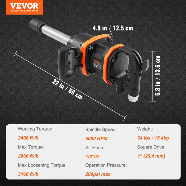 Air Impact Wrench, 1In, High Reverse Torque Output