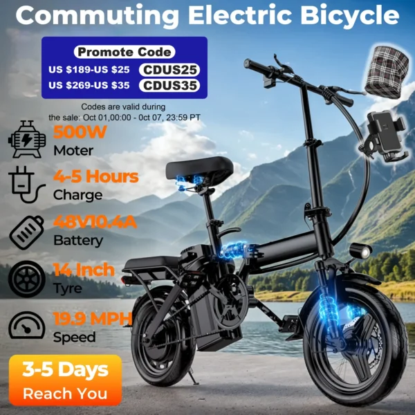 Folding E-Bike, 500W, 48V 10.4Ah 14 Inch