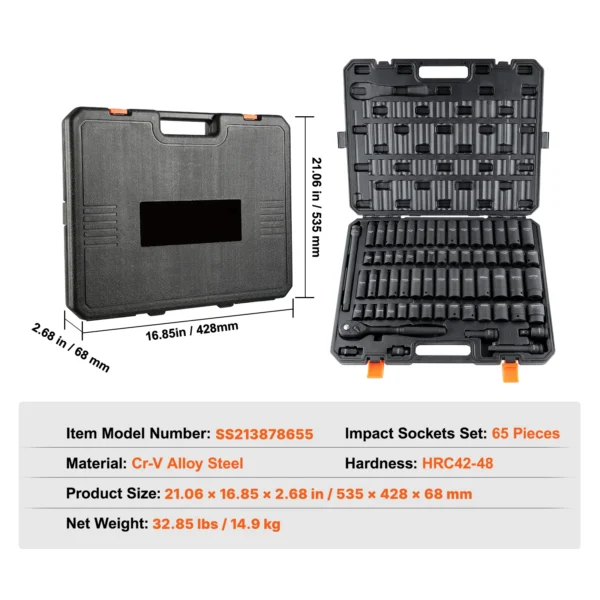 1/2" Drive Impact Socket Set  6 Point  Alloy Steel
